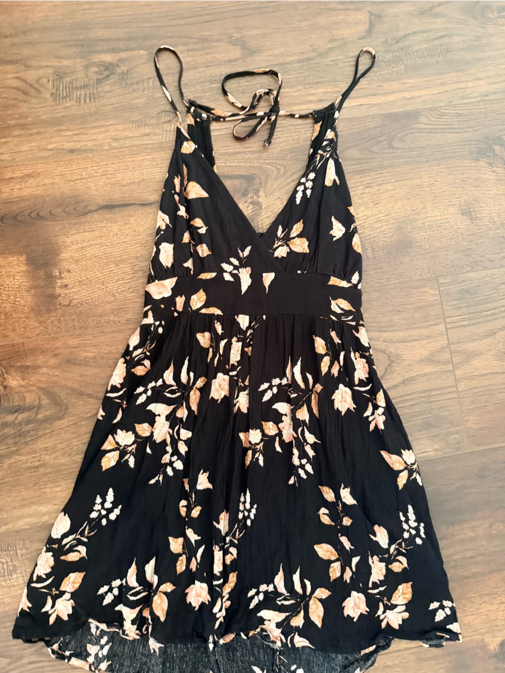 Black Strap Dress with Leaf Print